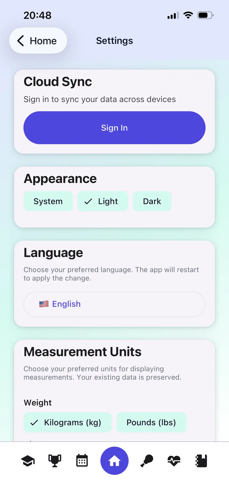 PupPlan cloud sync and account settings screen