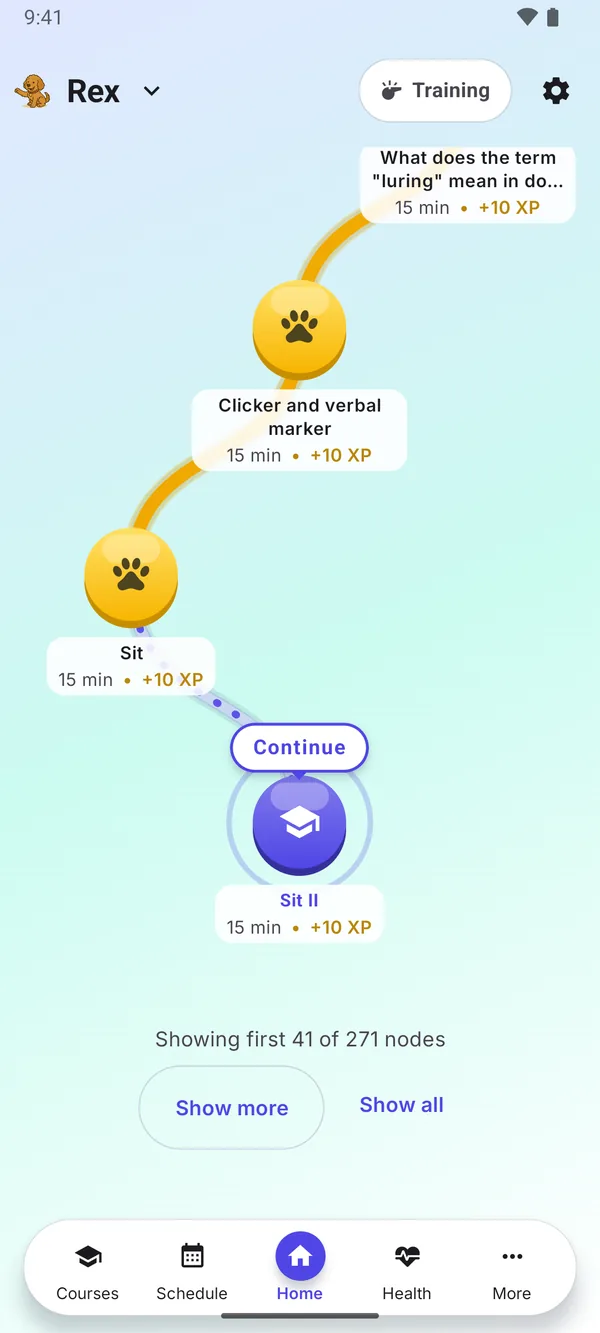 The PupPlan Training Journey's progressive lesson path