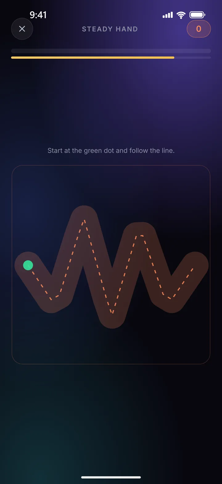 The Steady Hand board: a winding dashed path to trace inside a panel