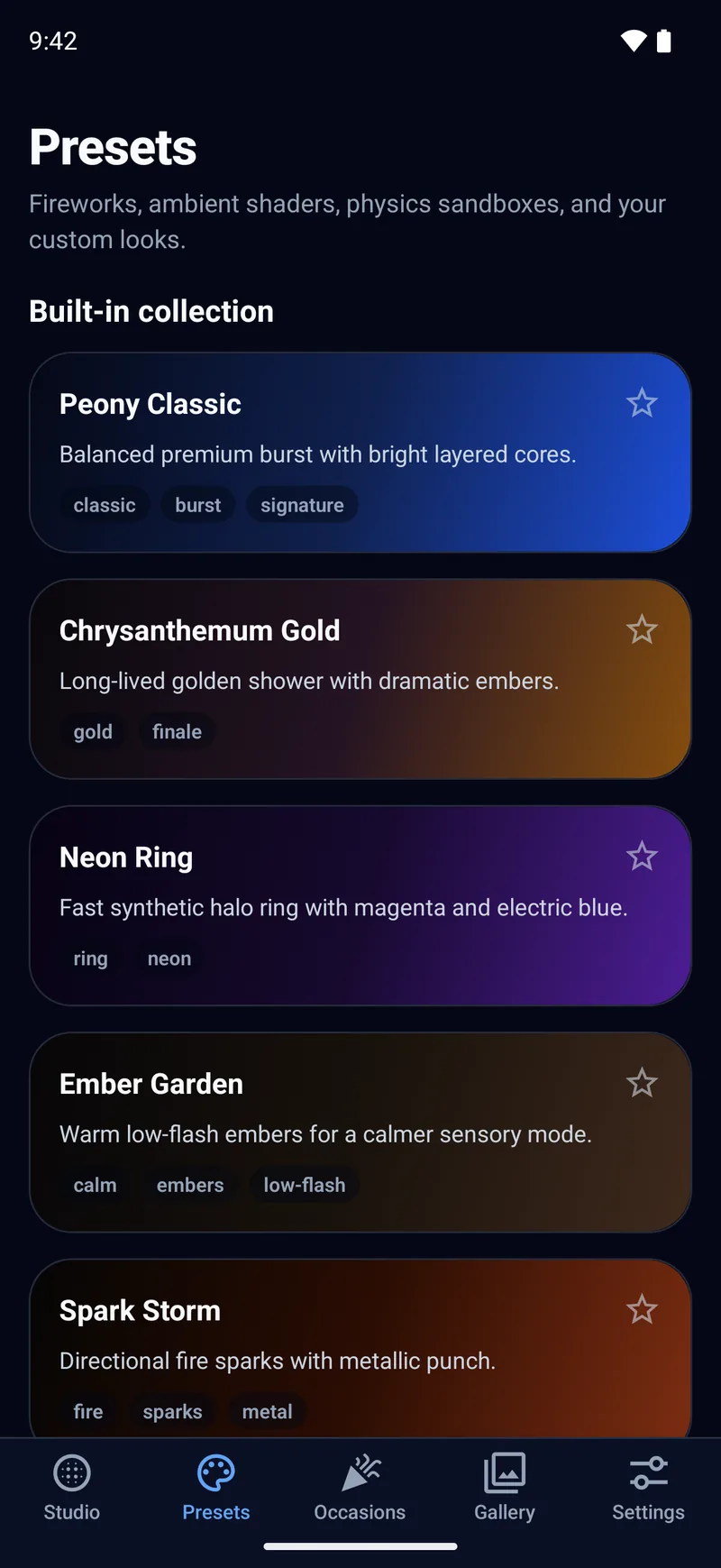 The nine built-in TritonFire presets