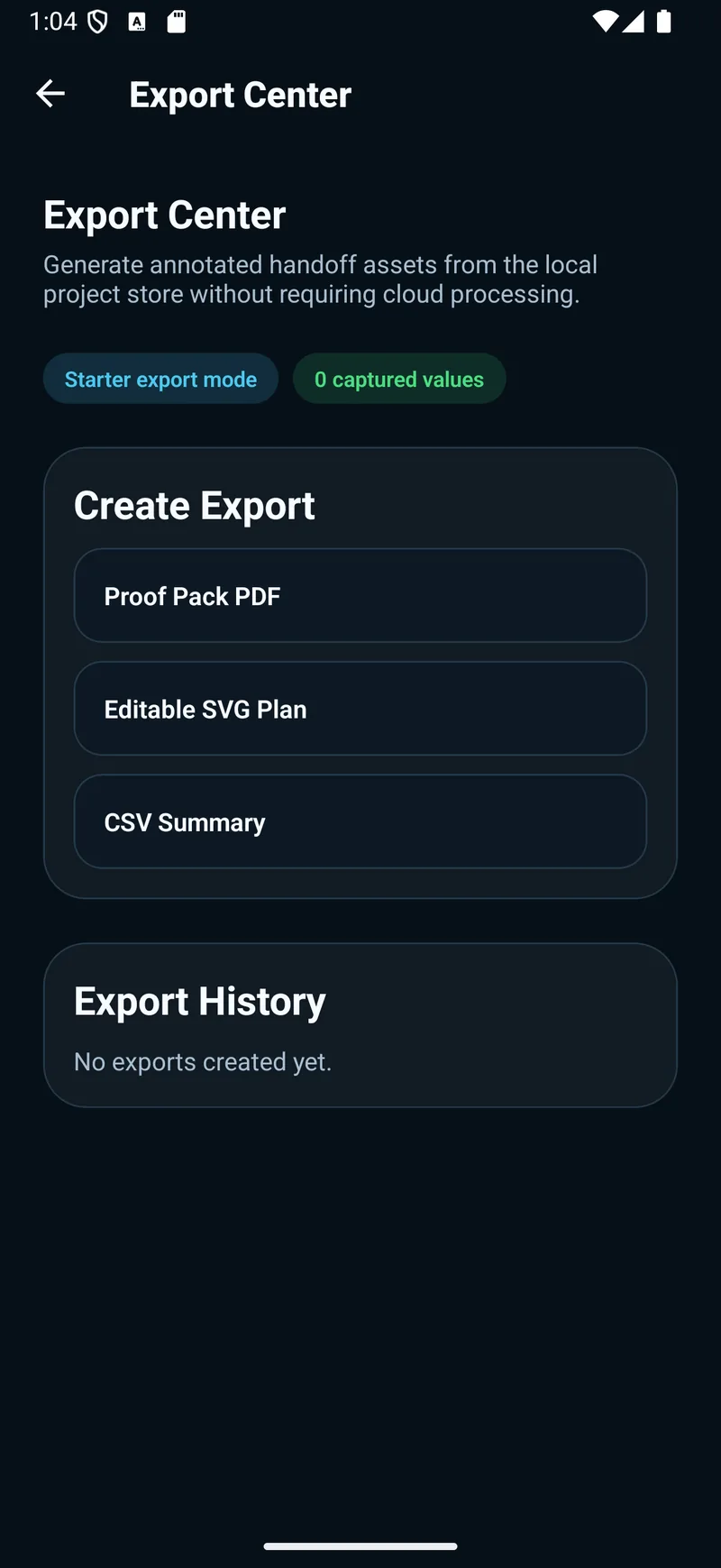 TritonMeasure export centre with PDF, SVG and CSV options
