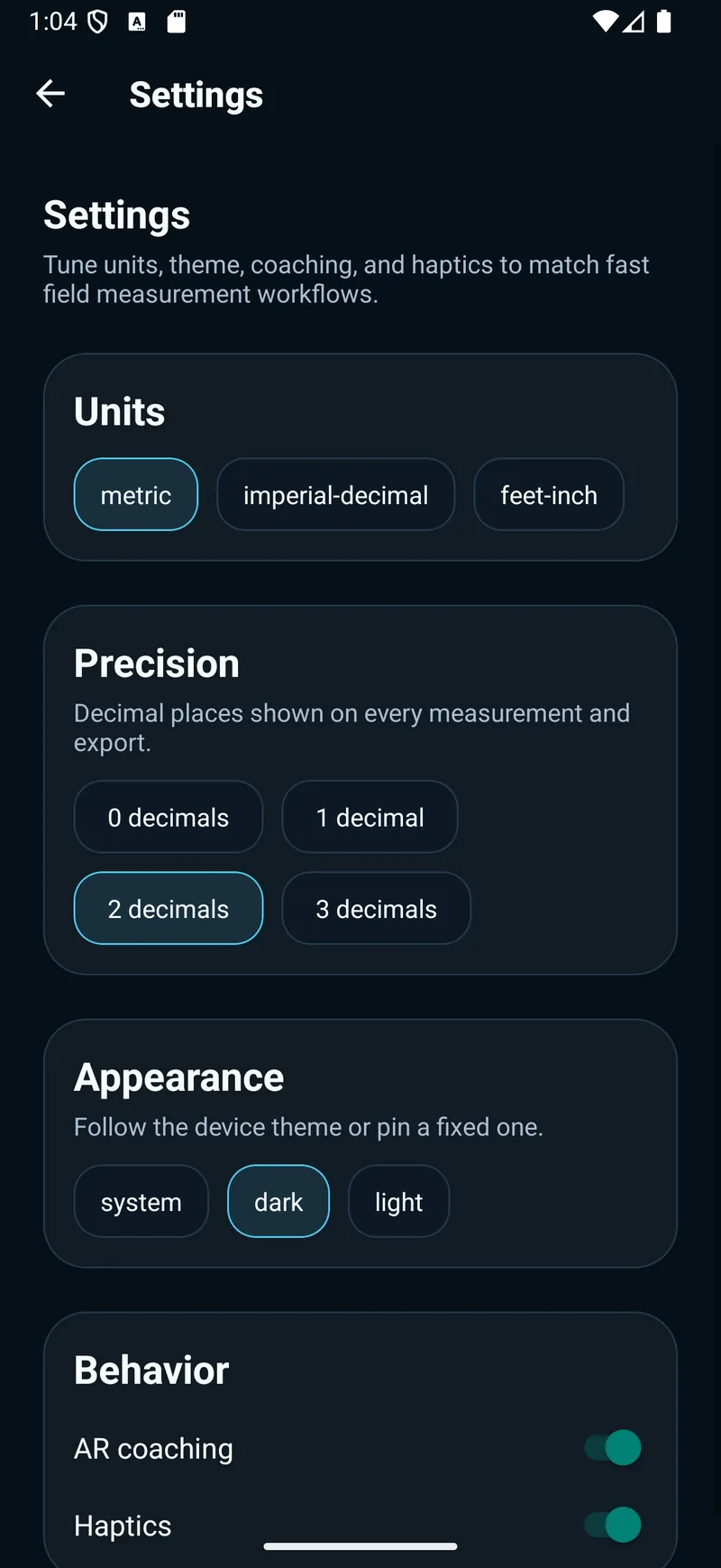 TritonMeasure units and measurement settings