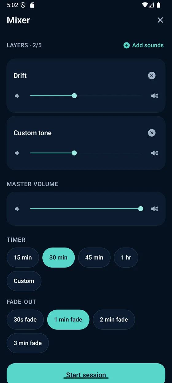 Mixing five sound layers in TritonSleep