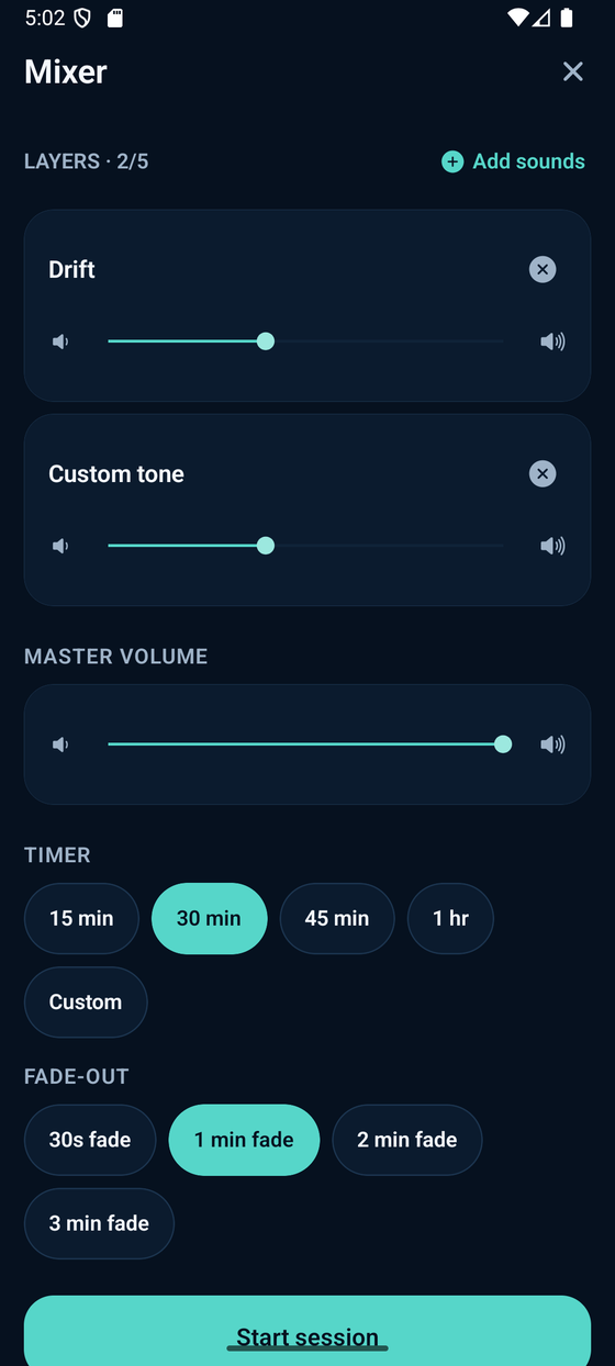 Mixing five sound layers in TritonSleep