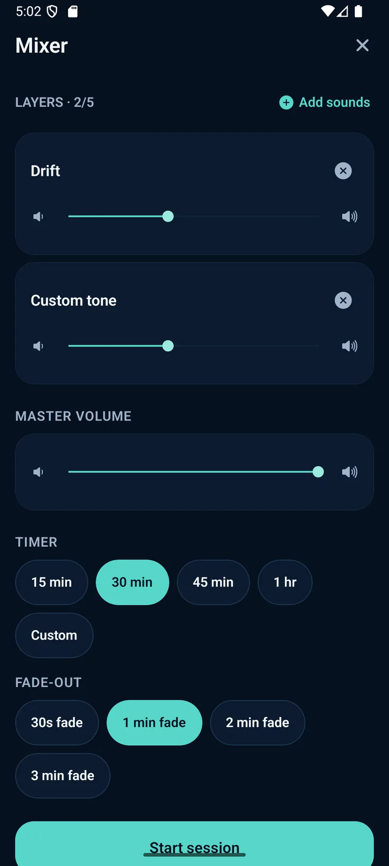 Mixing up to five sound layers in TritonSleep