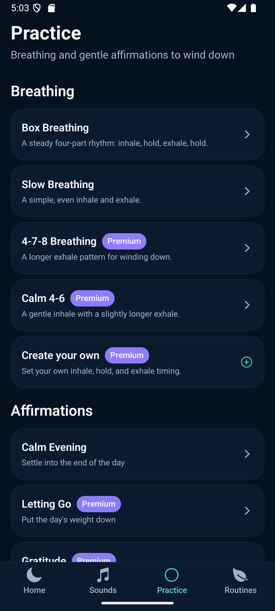 Guided breathing and affirmations in TritonSleep